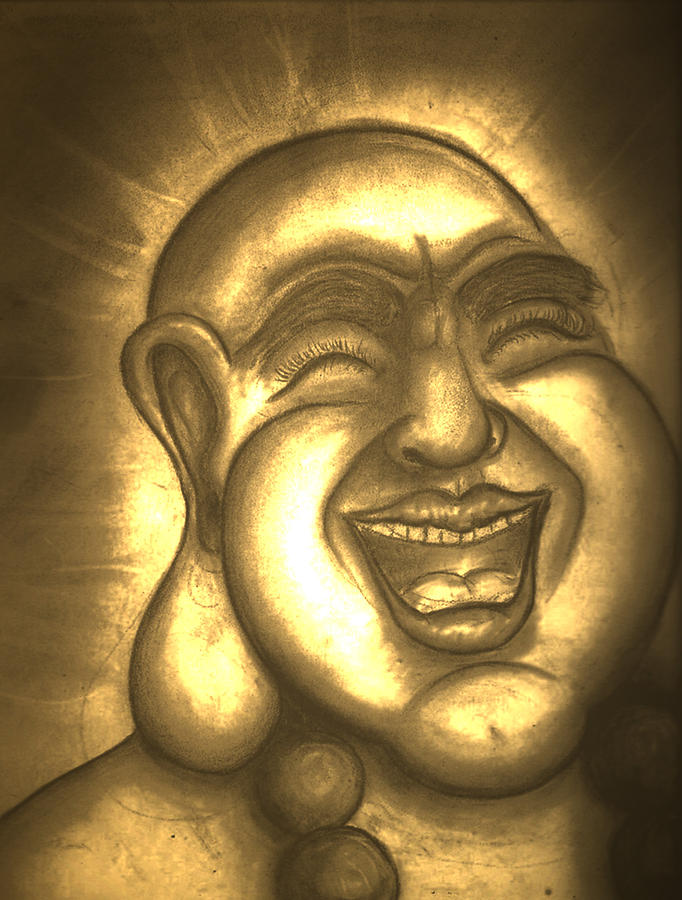Laughing Buddha in Bronze Drawing by AkA Daraga