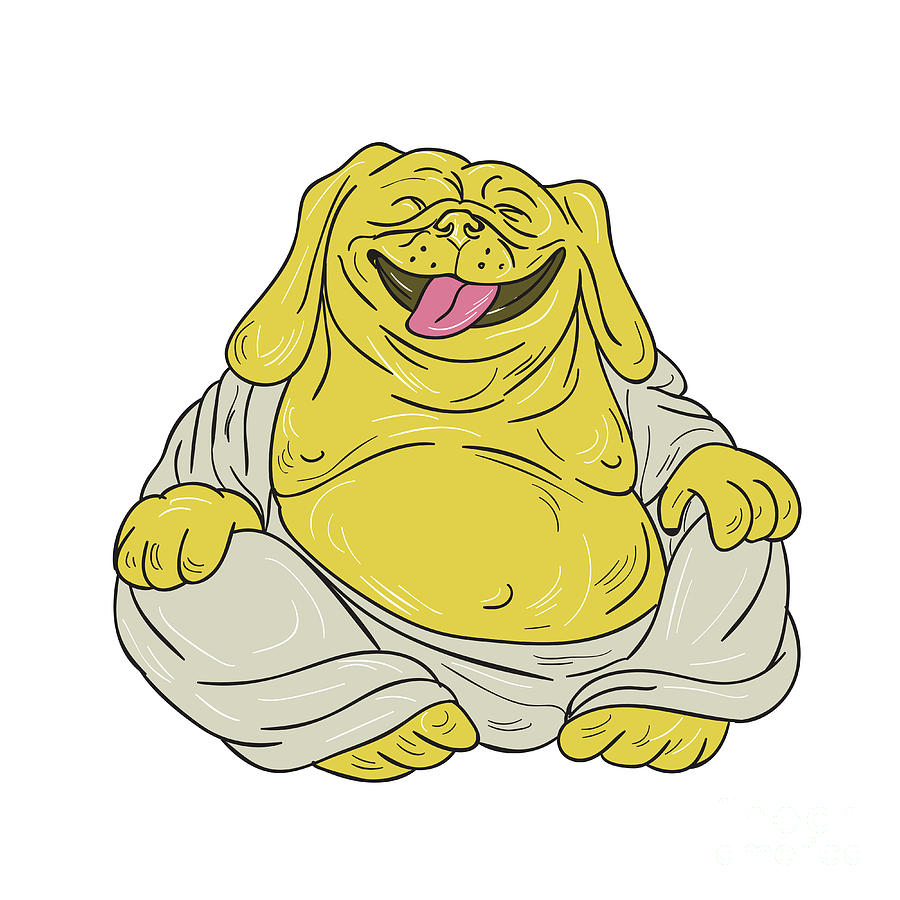 Laughing Bulldog Buddha Sitting Cartoon Digital Art by Aloysius Patrimonio  - Fine Art America