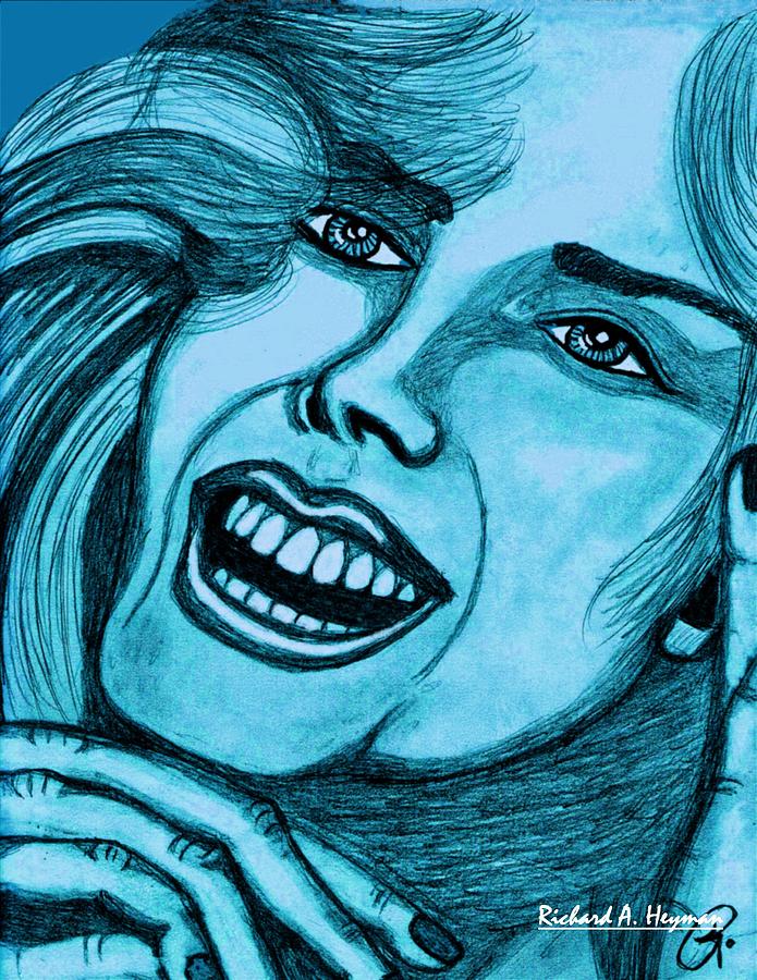 Female Painting - Laughing Girl in Blue by Richard Heyman Female Painting - Laughing Girl in Blue by Richard Heyman