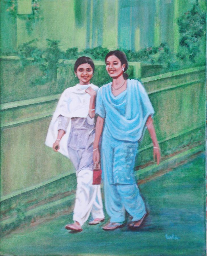 Laughing girls Painting by Usha Shantharam
