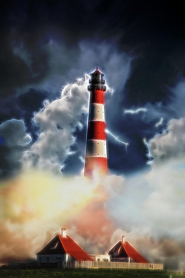 Launch at the Lighthouse Digital Art by John Haldane