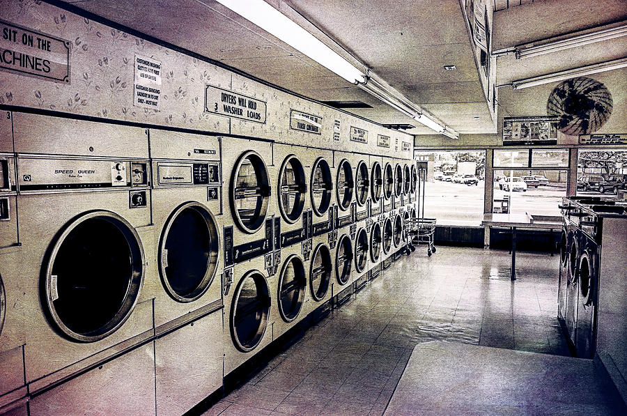 Black And White Photograph - Laundromat Washing Machines in Color Tones by YoPedro