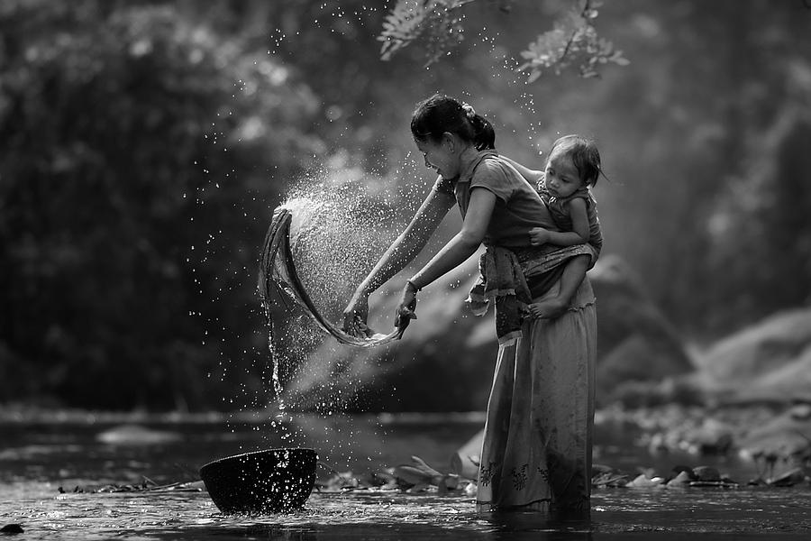 Black And White Photograph - Laundry by Asit