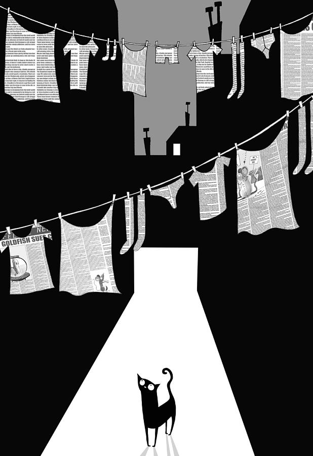 Black And White Digital Art - Laundry by Andrew Hitchen