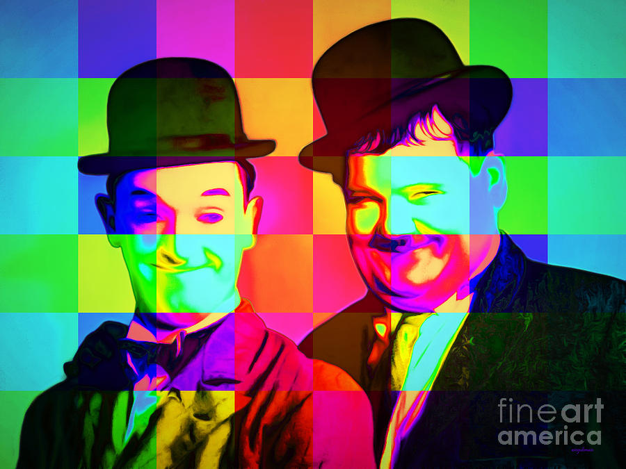 Celebrity Photograph - Laurel and Hardy 20160102 colorsquares by Wingsdomain Art and Photography