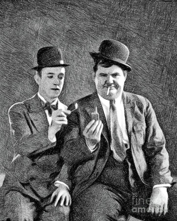 Laurel And Hardy, Vintage Comedians By Js Drawing