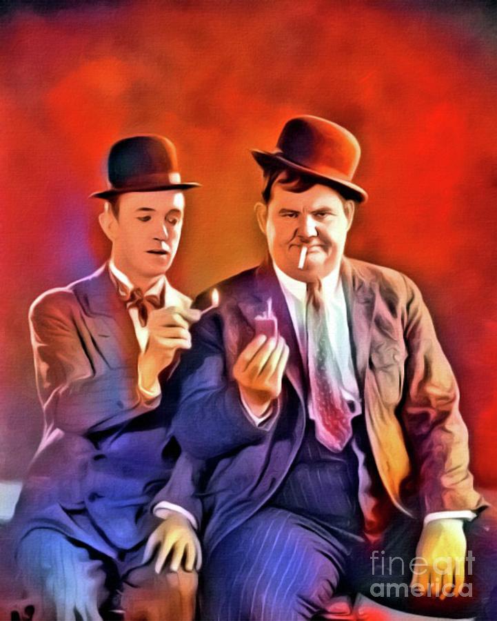 Laurel And Hardy, Vintage Comedians. Digital Art By Mb Digital Art