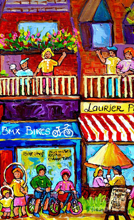 Laurier Bike Shop Montreal Art Summer City Scenes Plateau Mont Royal Canadian Scene Carole Spandau Painting by Carole Spandau