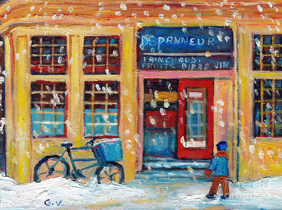 Laurier Street Depanneur Snowy Montreal Street Scene Painting Grace Venditti Painting by Grace Venditti
