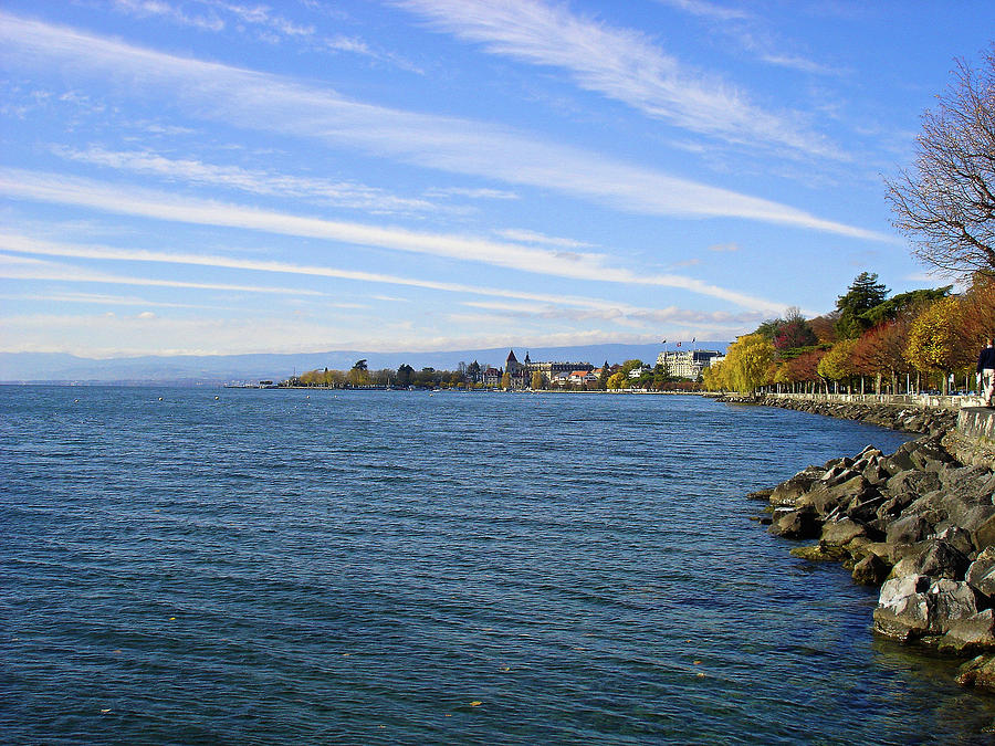 Fall Photograph - Lausanne Coast on Lake Geneva by Robert Meyers-Lussier