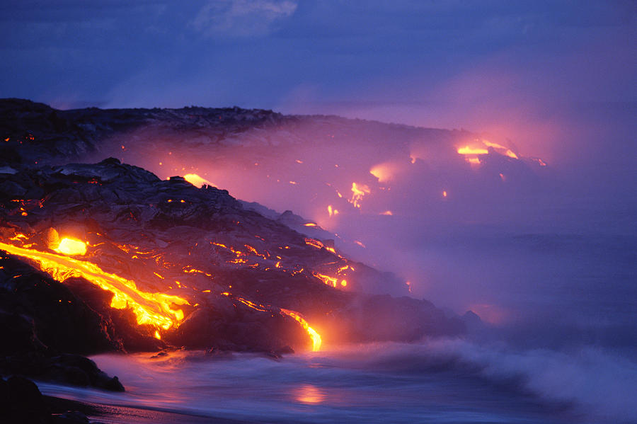 Hawaii Volcanoes National Park Photograph - Lava At Twilight by Peter French - Printscapes