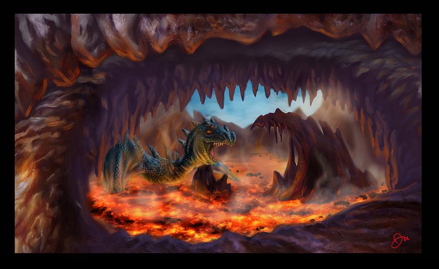 Dragon Digital Art - Lava Dragons Lair by Joseph Vallejo