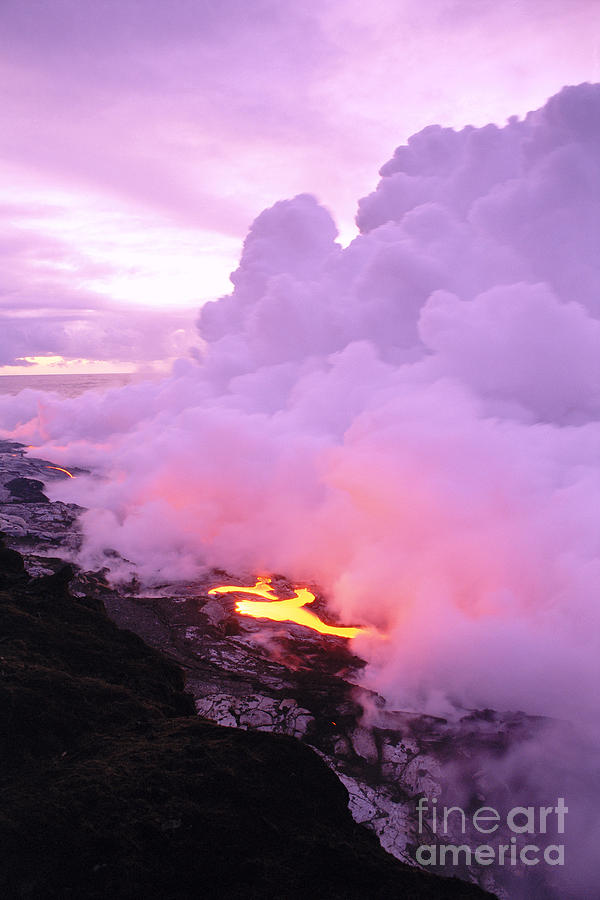 Hawaii Volcanoes National Park Photograph - Lava Enters Ocean by Peter French - Printscapes