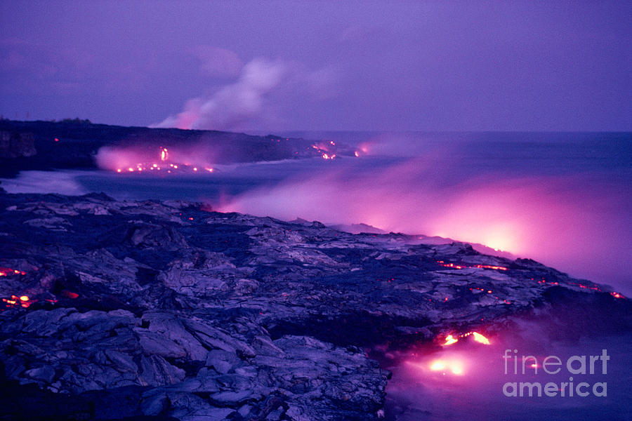 Hawaii Volcanoes National Park Photograph - Lava Flows To The Sea by Mary Van de Ven - Printscapes