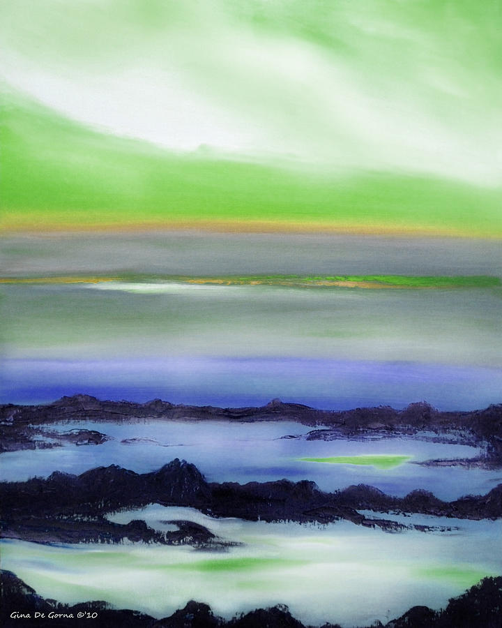 Lava Rock Abstract Sunset In Blue And Green Painting