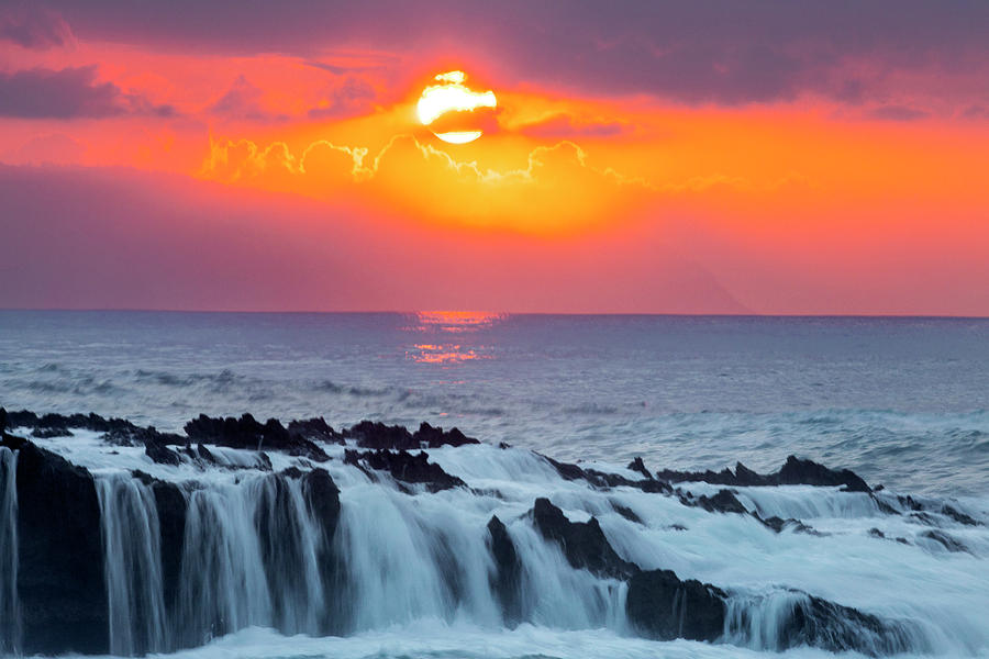 Lava Rock and VOG sunset Photograph by Sean Davey