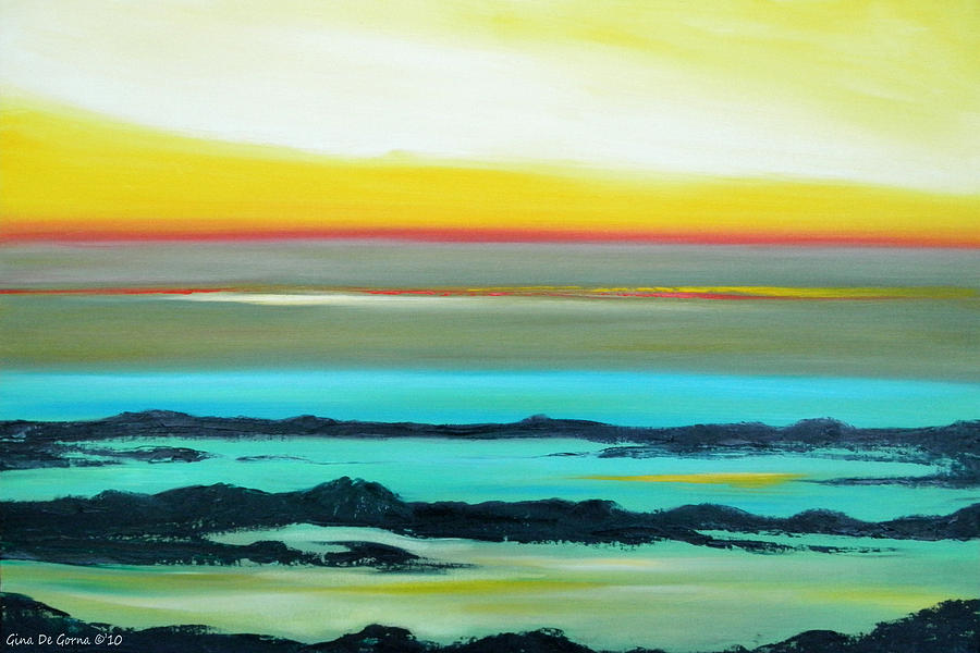 Lava Rock Sunset in Yellow and Blue Painting by Gina De Gorna