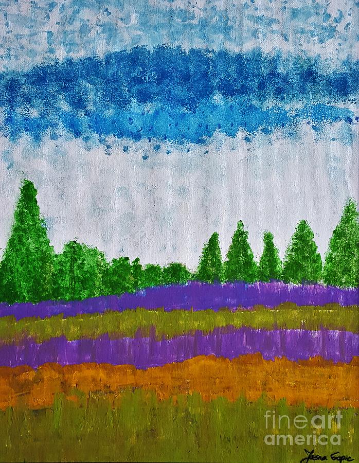 Lavander in a Golden Green Field by Jasna Gopic Painting by Jasna Gopic