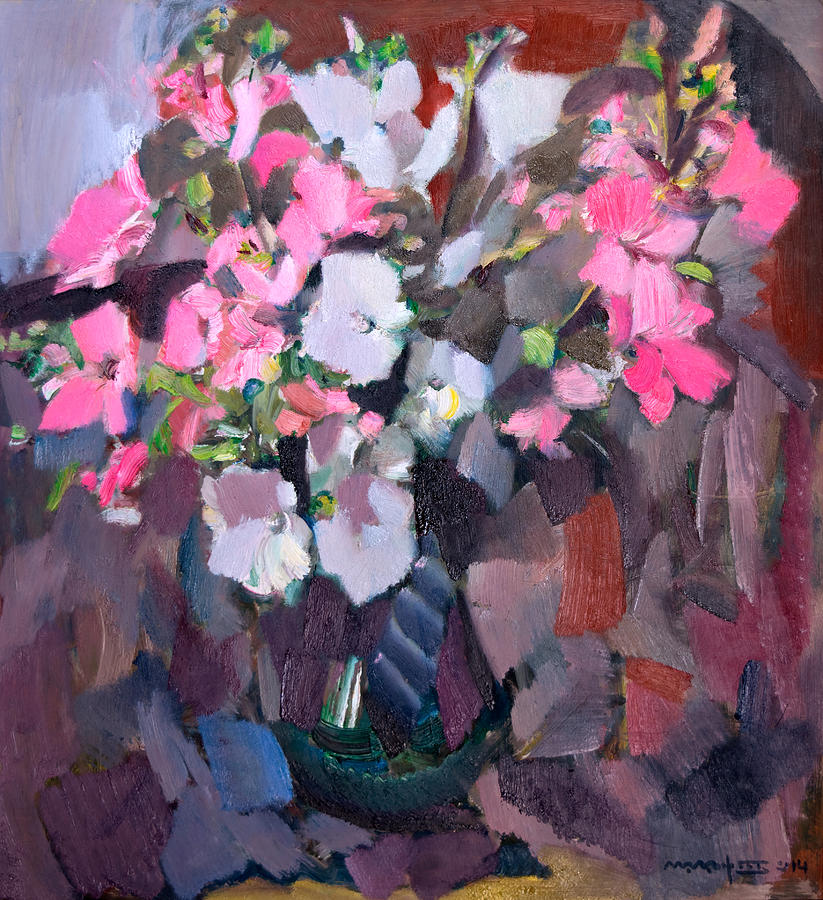 Flower Painting - Lavatera Near The Window by Nikolay Malafeev