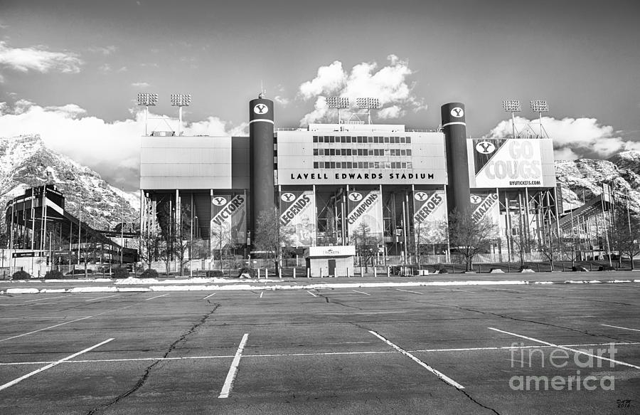 Lavell Edwards Stadium Black and White Photograph by David Millenheft