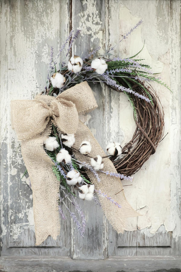 Lavender and Cotton Wreath Photograph by Lori Deiter