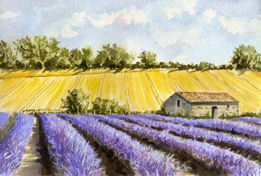Landscape Painting - Lavender and Gold by Frances Evans