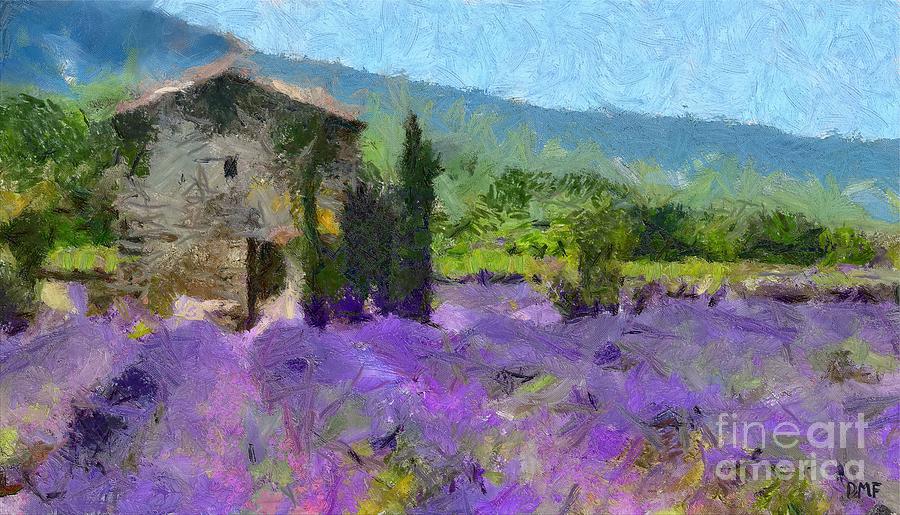 Nature Painting - Lavender and Stone House by Dragica  Micki Fortuna