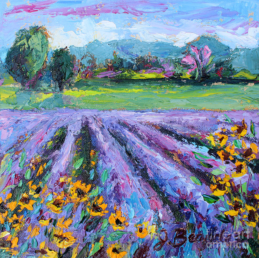 Lavender and Sunflowers in Bloom Painting by Jennifer Beaudet