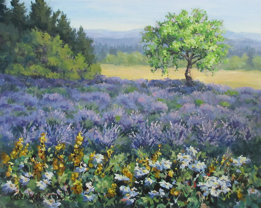 Lavender and Wildflowers Painting by Karen Ilari