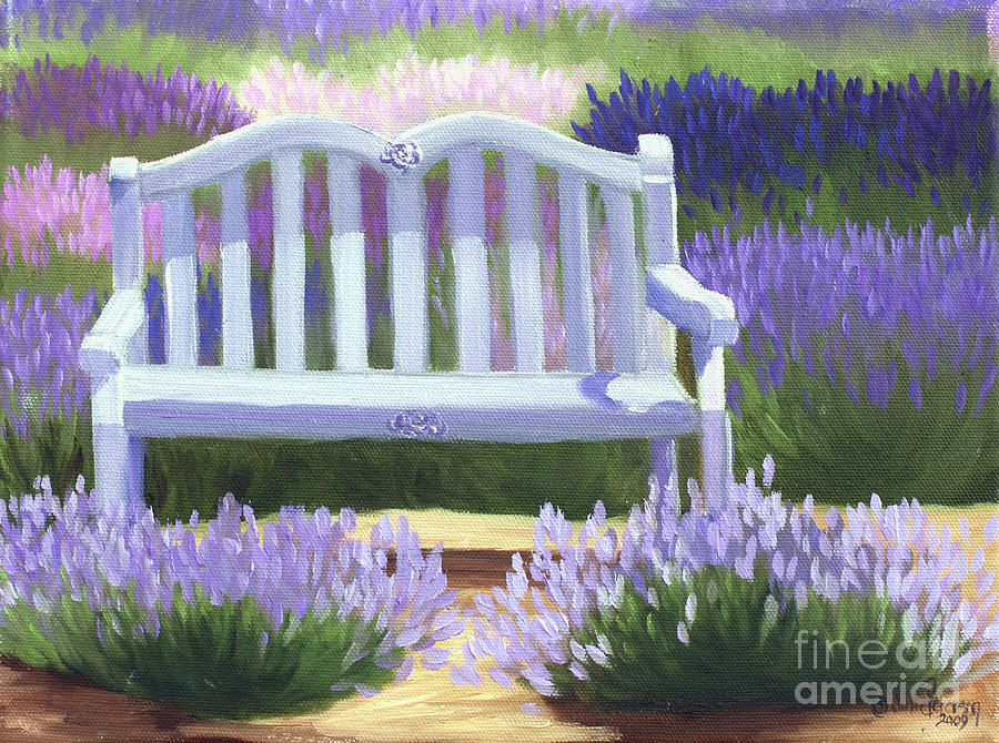 Lavender Bench Painting by Julie Peterson
