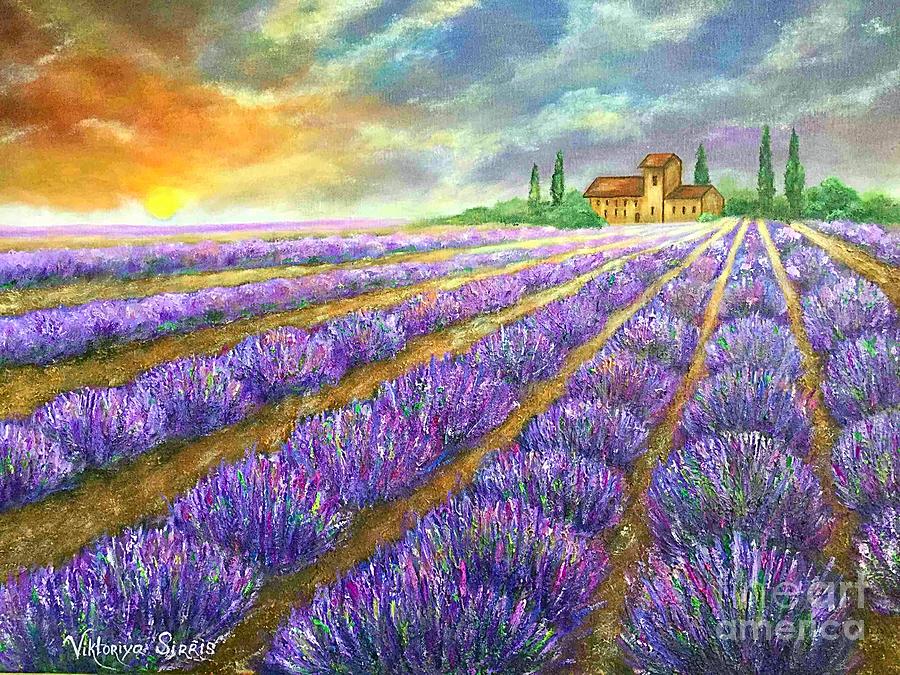 Floral Landscape Painting - Lavender Field by Viktoriya Sirris