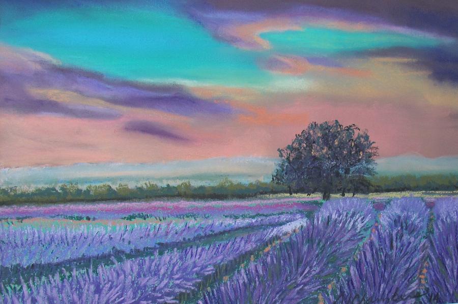 Lavender Fields Under A Turquoise Sky Painting by Donna Chambers