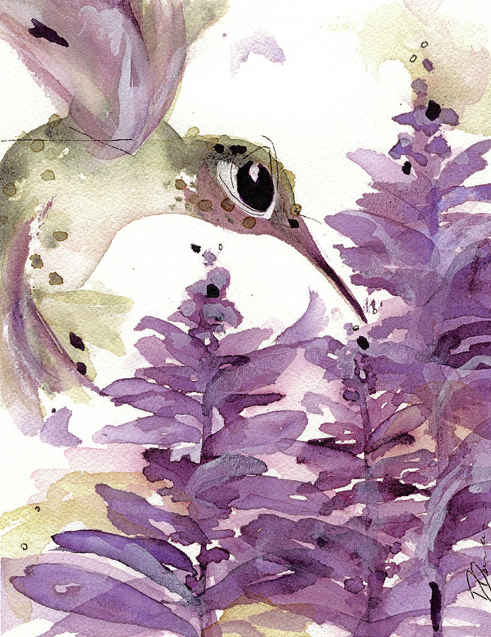 Lavender Hummer Painting by Dawn Derman