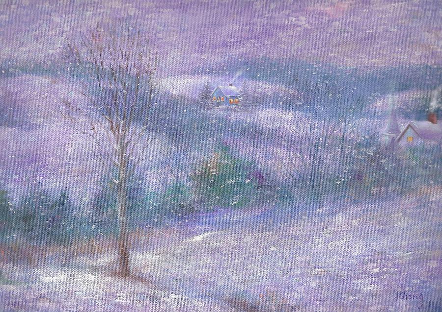 Lavender Impressionist snowscape Painting by Judith Cheng