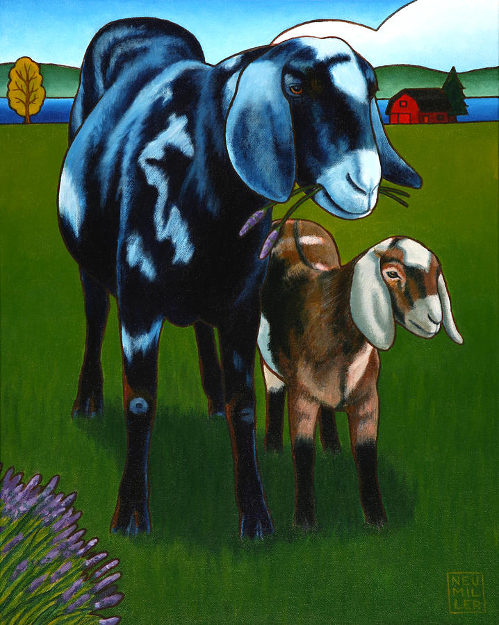 Goat Painting - Lavender Lunch on Whidbey by Stacey Neumiller