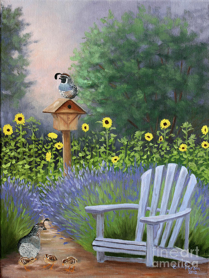 Lavender Quail Watch Painting by Julie Peterson