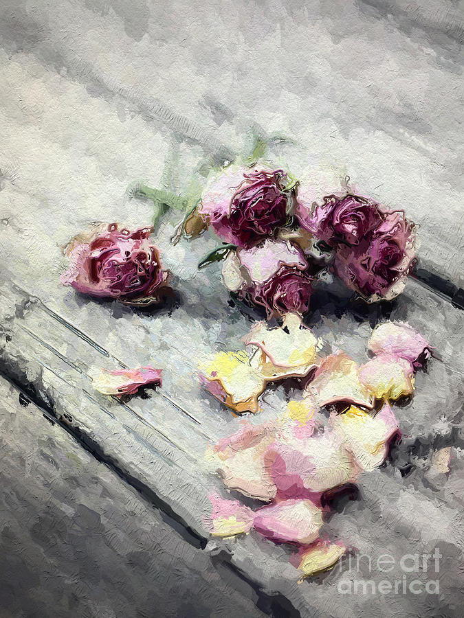 Lavender roses and petals Painting by Amy Cicconi