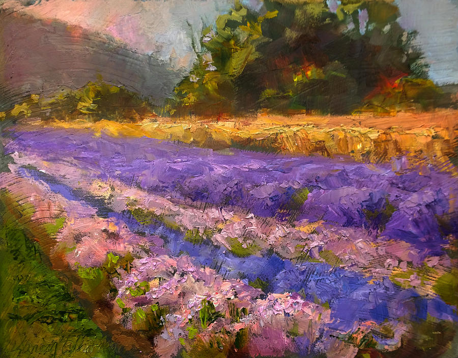 Lavender Rows - Impressionistic Landscape Plein Air Painting Painting by K Whitworth