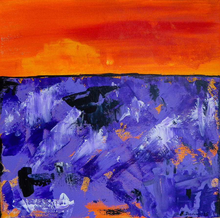 Nature Painting - Lavender Sunset Abstract Landscape by Eliza Donovan