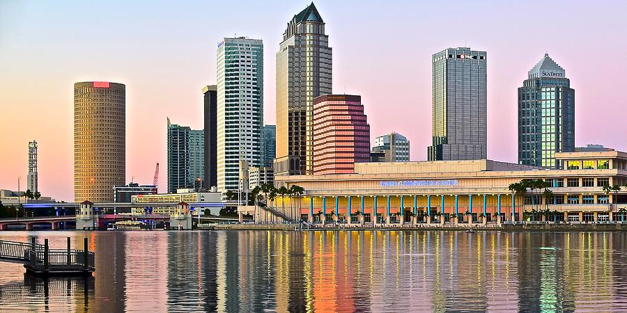 Tampa Photograph - Lavender Tampa Skyline by Frozen in Time Fine Art Photography