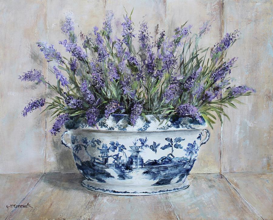 Lavenders in Blue and White Tureen Painting by Gail McCormack