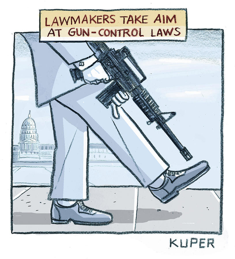 Lawmakers take aim at gun control laws Drawing by Peter Kuper