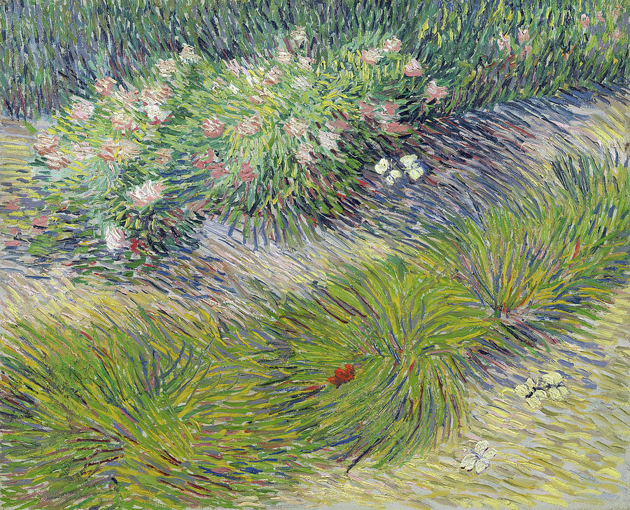 Lawn with Butterflies Painting by Vincent van Gogh