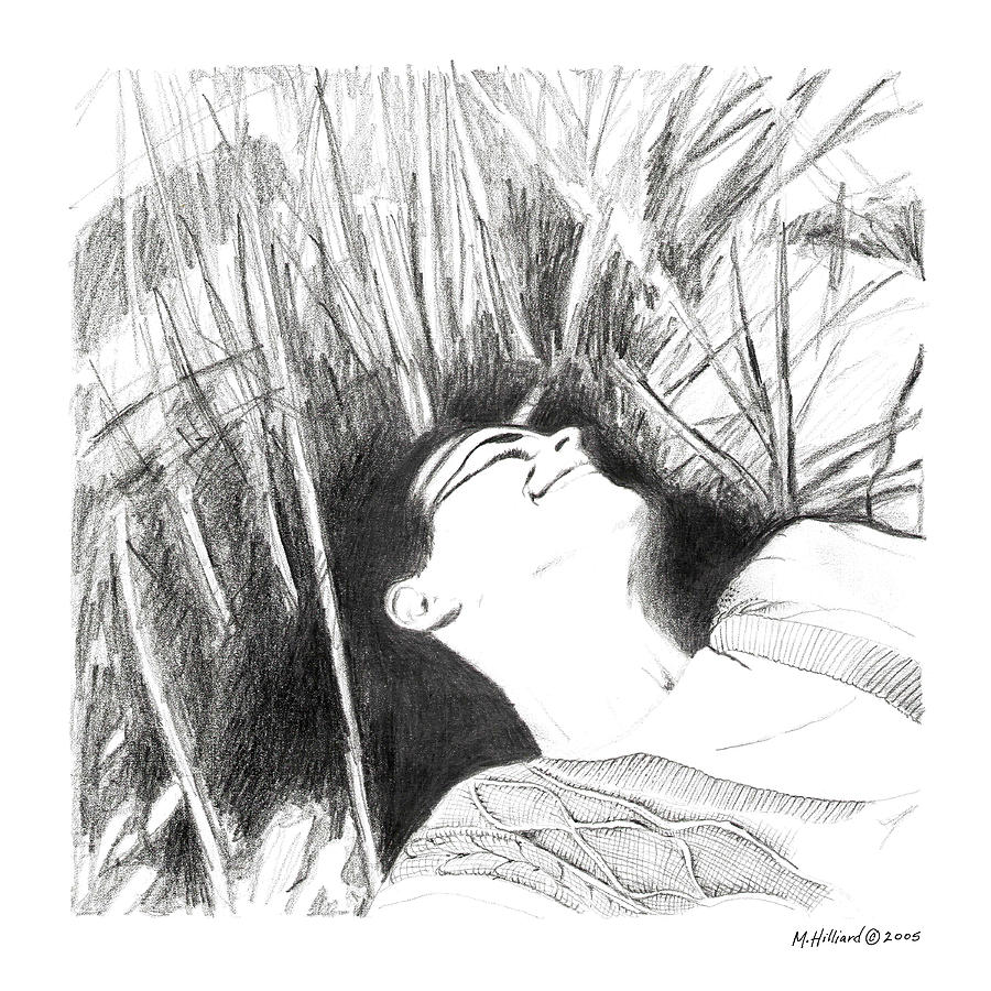 Black And White Drawing - Laying In the Grass by Marilyn Hilliard