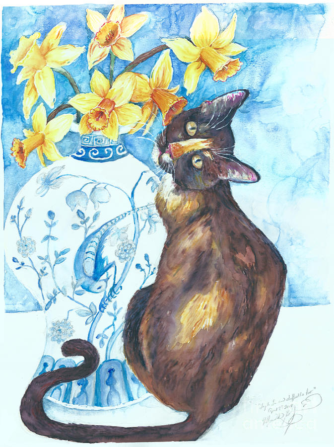Layla Lu and daffodils too Painting by Melinda Dare Benfield