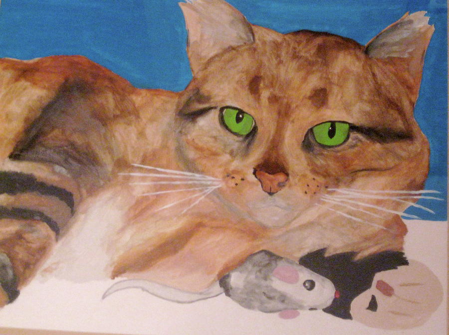 Cat Painting - Laze About by Rebecca Wood