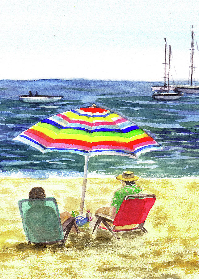 Lazy Times Summer Beach Ocean Shore Painting by Irina Sztukowski