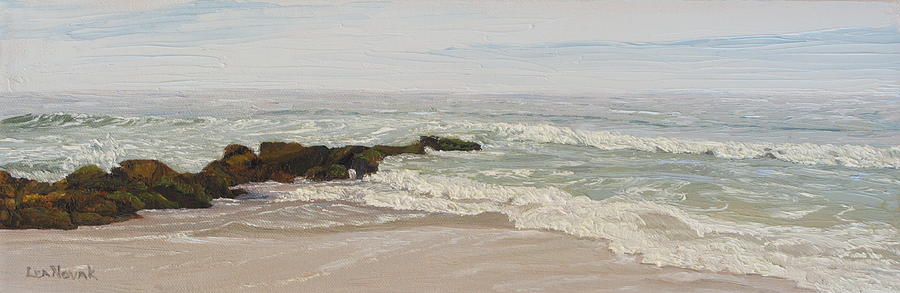 Seascape Painting - LBI Surf Over Rocks by Lea Novak Seascape Painting - LBI Surf Over Rocks by Lea Novak