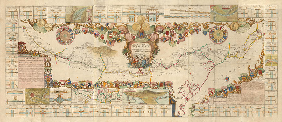 Le Canal Royal De Languedoc - Canals And Aqueducts - Paris - Meditteranean Sea - Historic Map Drawing