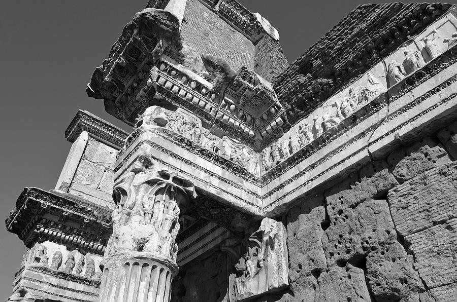 Le Colonnacce Friezes at Foro di Nerva Rome Italy Black and White Photograph by Shawn OBrien